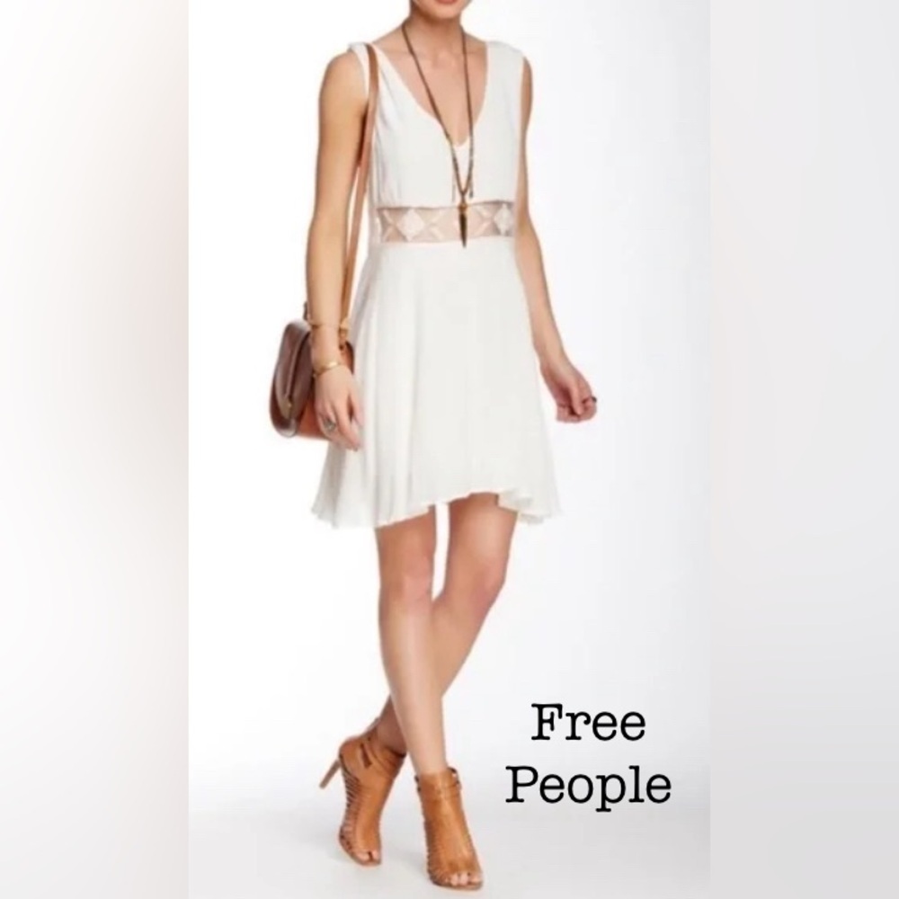 Free People Summer Feeling Dress Ivory White Crochet Dress size Medium - Picture 2 of 11